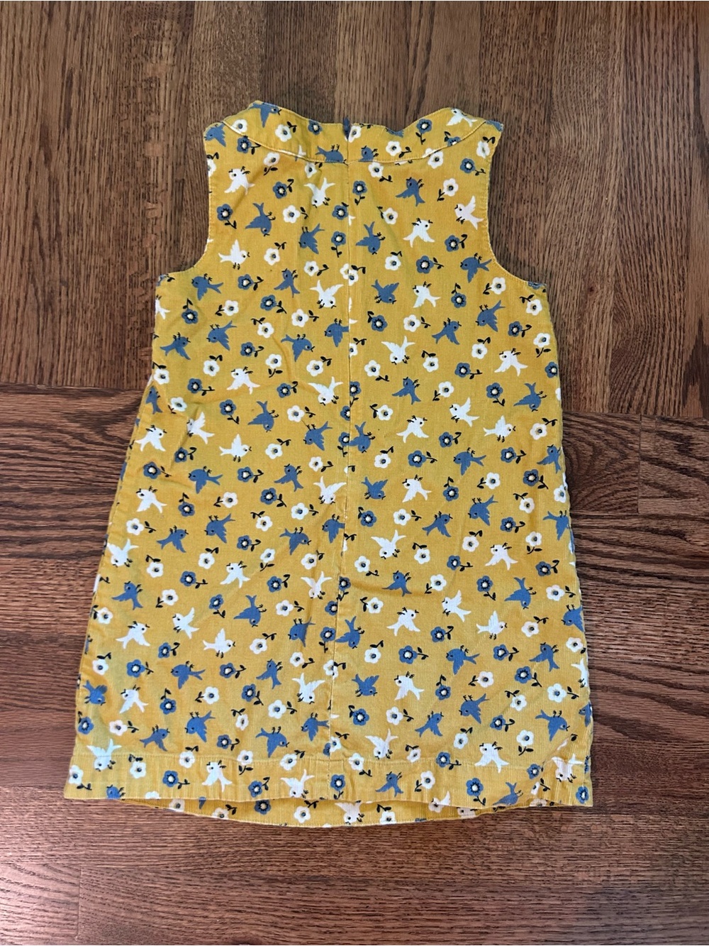 Mini Boden Girls Corduroy Jumper Dress Mustard Bird Floral Print Size 3-4Y - Picture 4 of 4